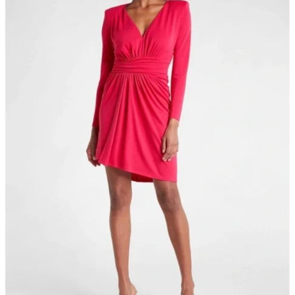 Express - Hot Pink V-Neck Strong Shoulder Dress - Size L - Picture 4 of 8